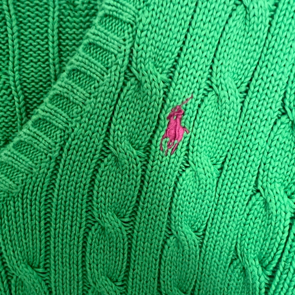 Ralph Lauren Polo Cable Knit Kelly Green V-neck Sport Sweater Women’s Large - Picture 3 of 4
